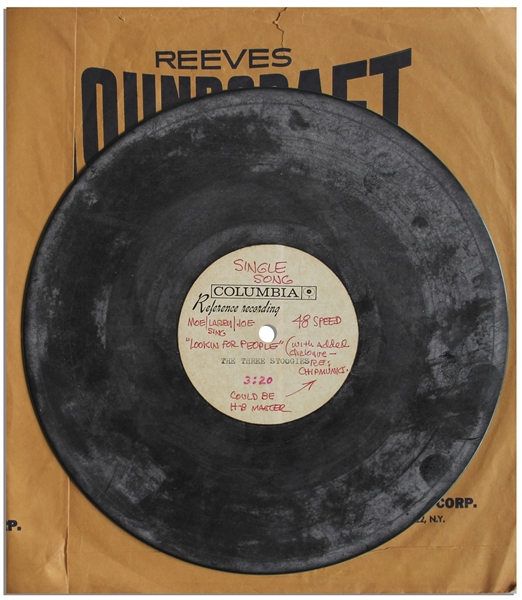 Three Stooges With Joe DeRita Sing ''Lookin' for People'', ''with added dialogue-RE: Chipmunks'', 3:20 Run-time -- 48 RPM 9.875'' Record Is Rare Lacquer Acetate Disc -- Not Played, With Chalky Finish